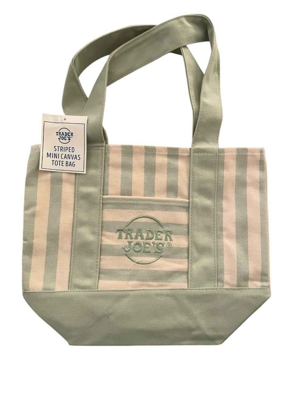 Trader Joe's Viral Striped Mini Tote Bag Green & Cream NWT
